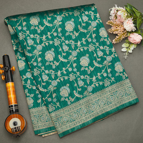 Green Semi Tussar Fancy Silk Saree