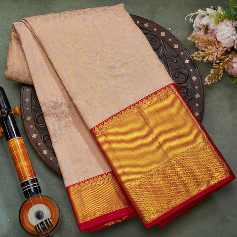 Pale Peach Kanjeevaram Brocade Silk Saree