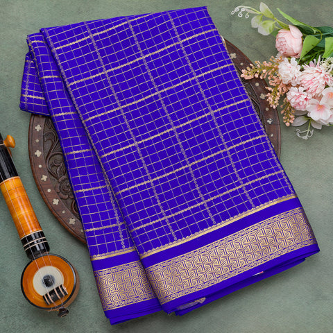 Royal blue mysore crepe silk saree