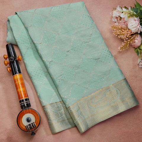 Sea Green Pure Mysore Crape Silk Saree