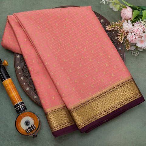 Peach mysore crepe silk saree