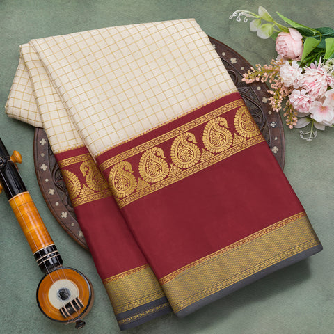 Beige mysore crepe silk saree