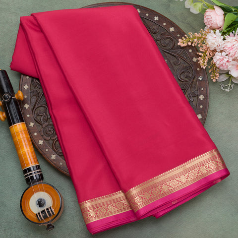 Watermelon pink mysore crepe silk saree