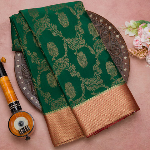 Bottle Green Pure Mysore Crepe Silk Saree