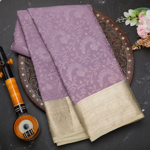 Lavender Pure Mysore Crepe Silk Saree