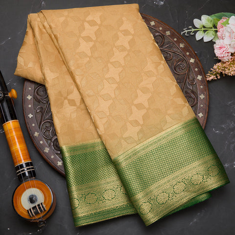 Sandal Cream Pure Mysore Crepe Silk Saree