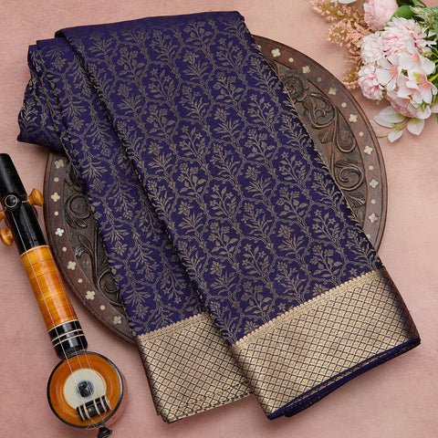 Navy Blue Brocade Pure Mysore Silk Saree