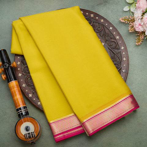 Bright Yellow Pure Mysore Silk Saree