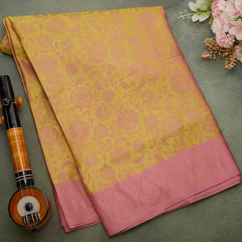 Mustard Yellow pure soft silk saree with tanchaoi weaving