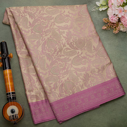 Beige colour pure silk saree with Tanchoi weaving