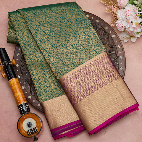 Bottle Green Pure Kanjeevaram Brocade Silk Saree