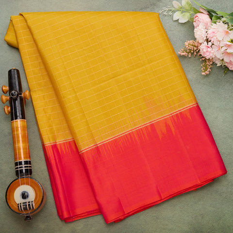 Yellow with Orange pure soft silk saree