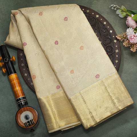 Cream Pure Kanjivaram Brocade Silk Saree