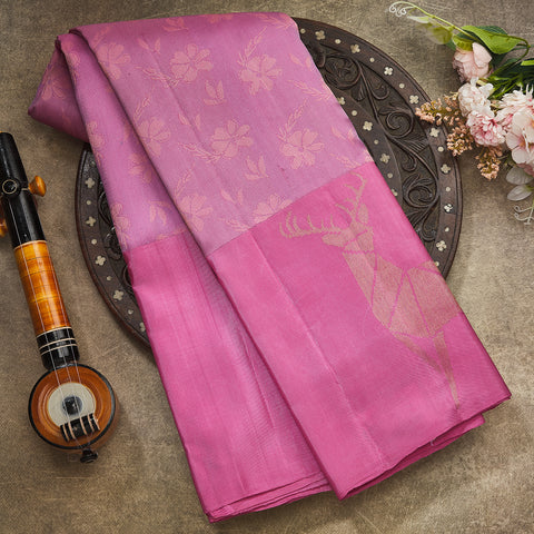 Lavendar Pink Designer Pure Kanjivaram Silk Saree