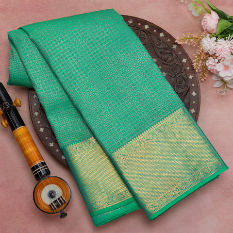 Aqua green pure kanjivaram brocade silk saree