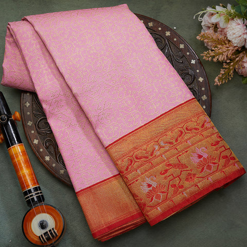 Pink Pure Kanjeevaram Brocade Silk Saree