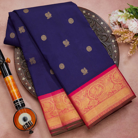 Navy Blue Traditional Pure Kanjeevaram Silk Saree