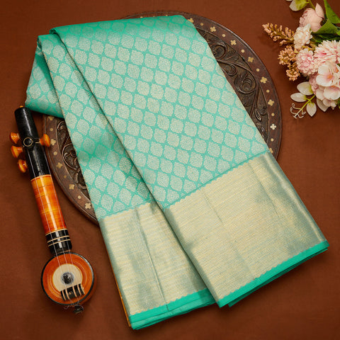 Sea Green Pure Kanjeevaram Brocade Silk Saree