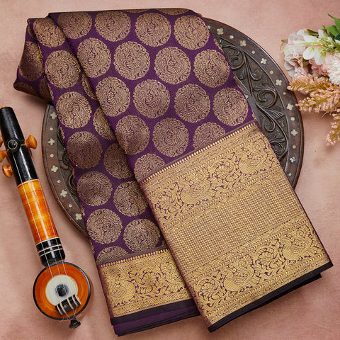 Wine Pure Kanjeevaram Brocade Silk Saree