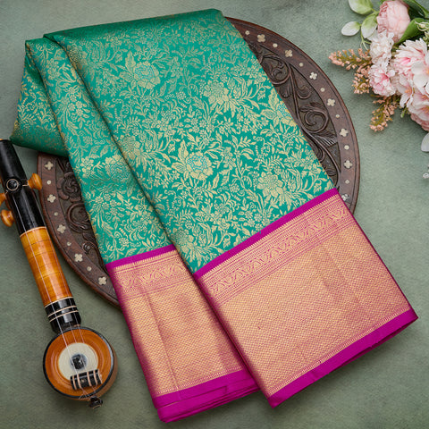 Sea Green Pure Kanjeevaram Brocade Silk Saree