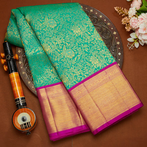 Peacock Green Pure Kanjeevaram Brocade Silk Saree