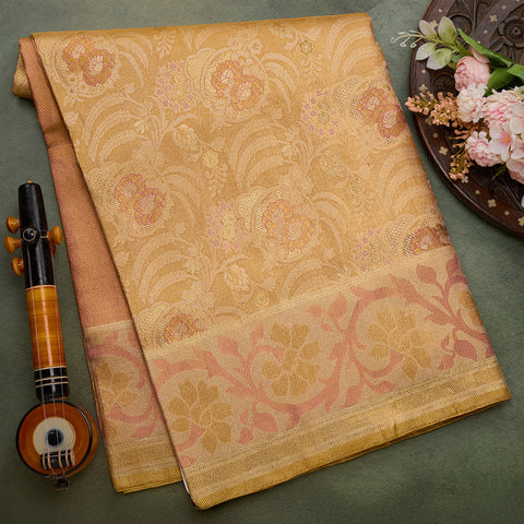 Golden with Pink pure tissue kanjivaram silk saree