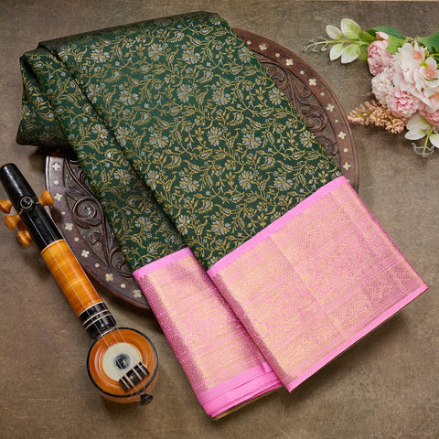 Bottle Green Pure Kanjeevaram Brocade Silk Saree