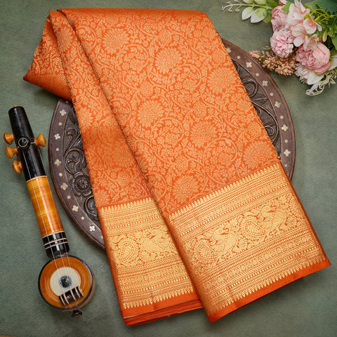 Light Orange Pure Kanjeevaram Brocade Silk Saree