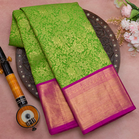 Parrot green pure kanjivaram brocade silk saree