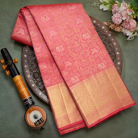 Light Pink Pure Kanjeevaram Brocade Silk Saree