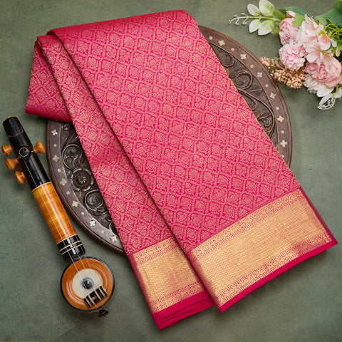 Pink Pure Kanjeevaram Brocade Silk Saree