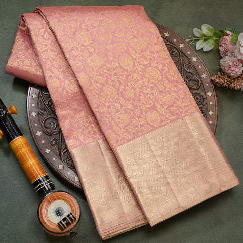 Light Onion Pink Pure Kanjeevaram Brocade Silk Saree