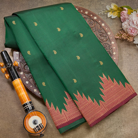 Bottle Green Pure Kanjeevaram Traditional Silk Saree