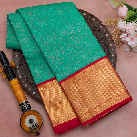 Aqua green pure kanjivaram brocade silk saree