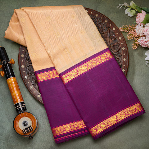 Peach with Purple Traditional Kanjeevaram Silk Saree