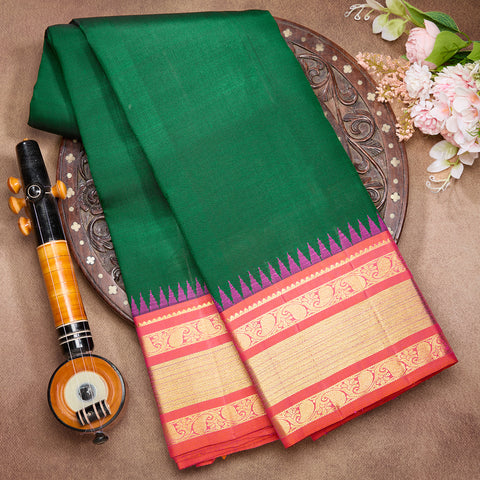 Bottle Green with Pink Traditional Kanjeevaram Silk Saree