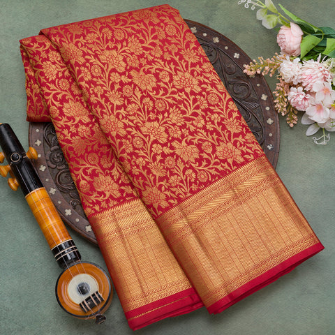 Maroon pure kanjivaram brocade silk saree