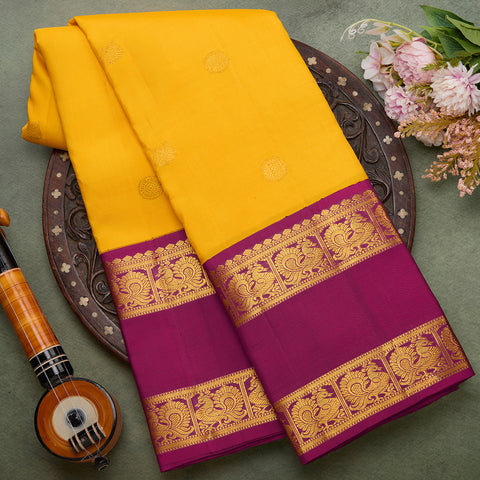 Yellow with Magenta pure Kanjivaram silk saree