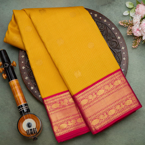 Mustard Yellow Pure Kanjeevaram Silk Saree