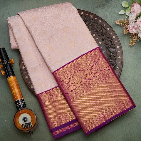 Light Pink Pure Kanjeevaram Brocade Silk Saree