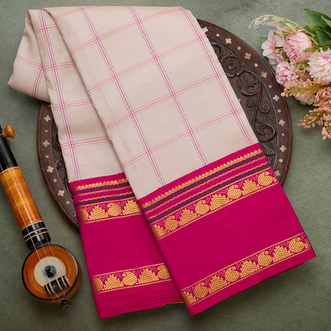 Creme with Pink traditional pure kanjivaram silk saree