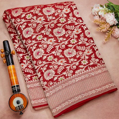 Maroon Pure Banarasi Khaddi Georgette Saree