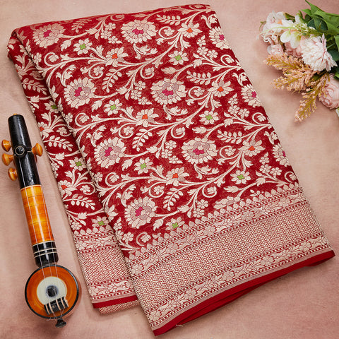 Maroon Pure Banarasi Khaddi Georgette Saree