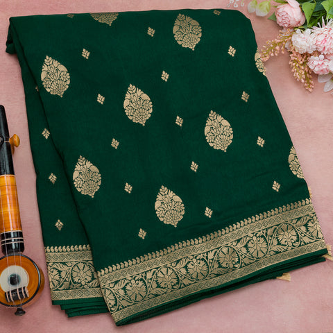 Bottle green semi silk saree