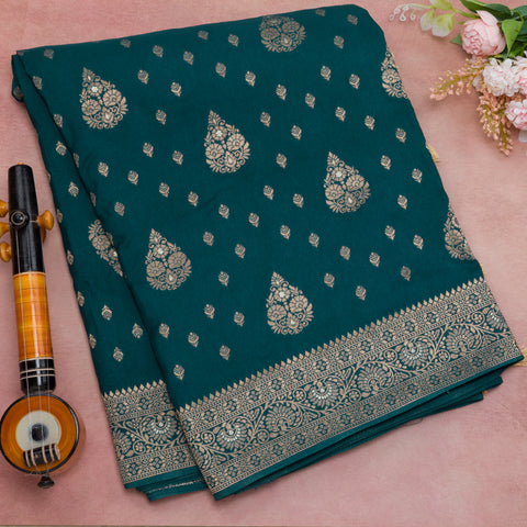 Peacock green semi silk saree