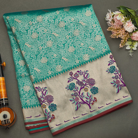 Sky Blue Semi Benglore Silk Saree