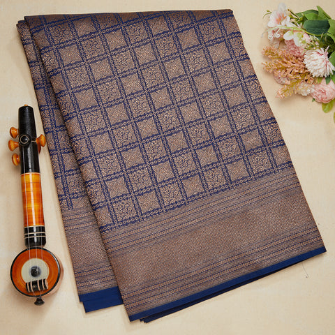 Dark Blue Banarasi Antique Jari Silk Saree