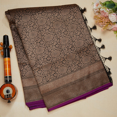 Black Banarasi Antique Jari Silk Saree