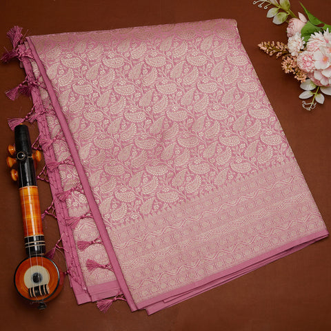 Onion Pink Banarasi Silver Jari Silk Saree