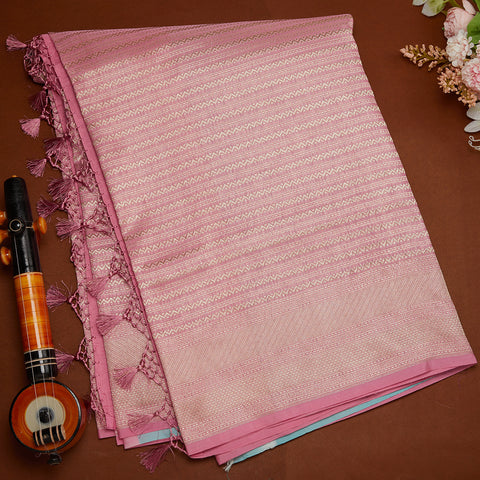 Light Pink Banarasi Silver Jari Silk Saree